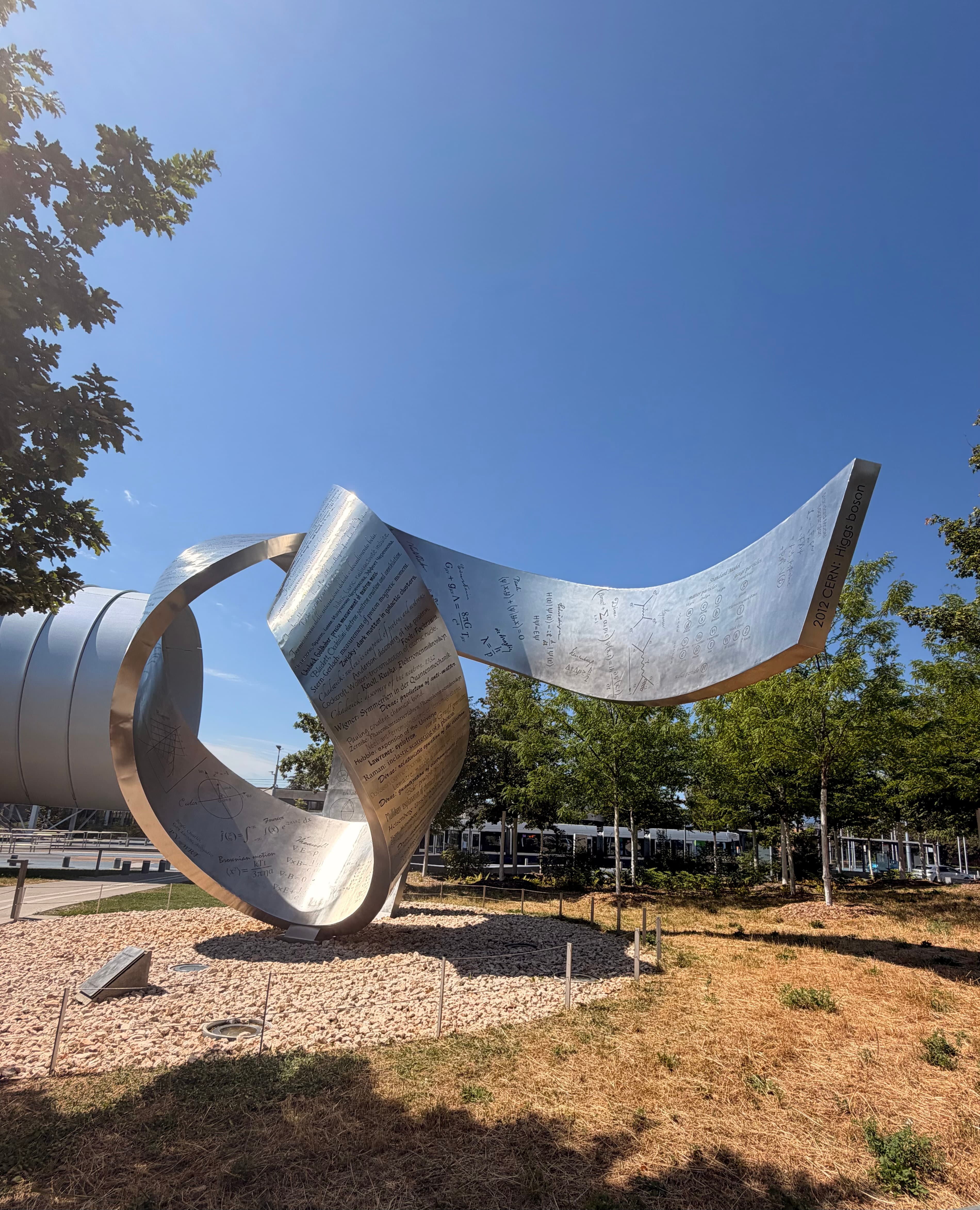 A large metal sculpture covered in physics equations at CERN