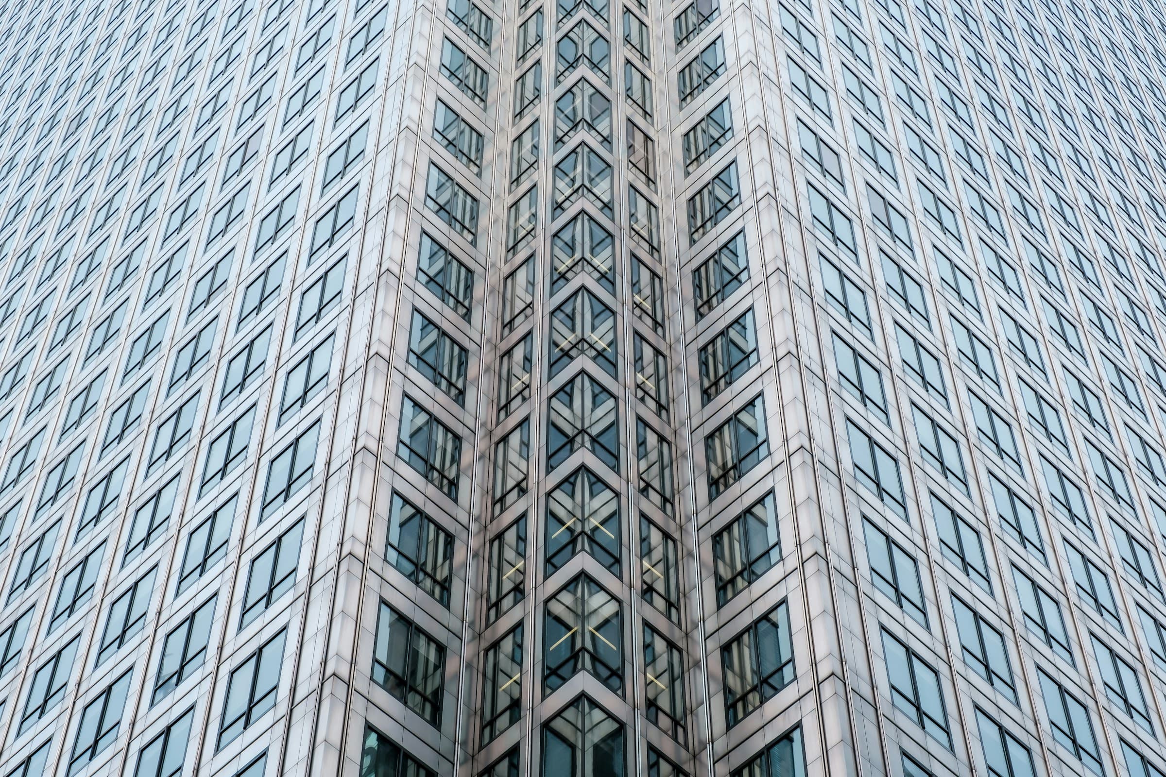 Geometric glass and steel architecture at One Canada Square in Canary Wharf